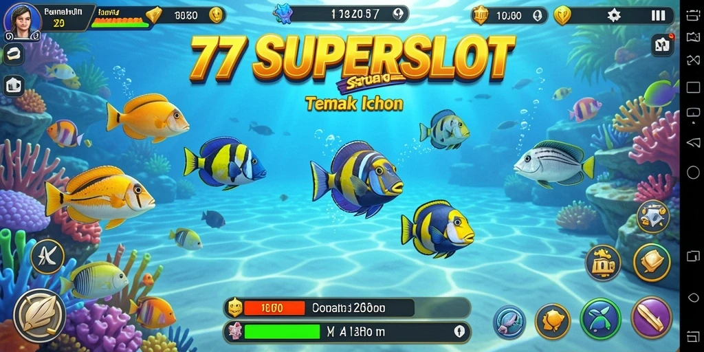 Gameplay menembak ikan yang seru dan penuh warna.