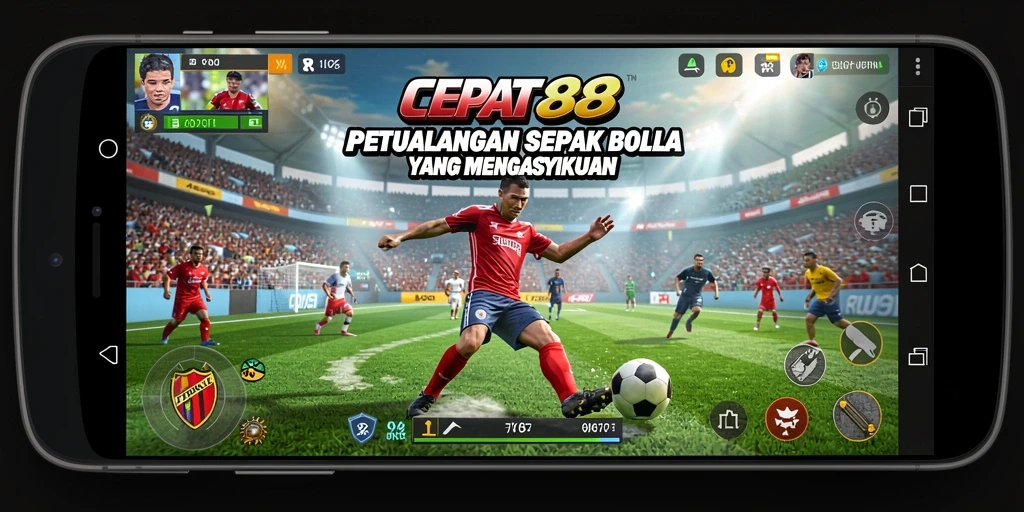 Tampilan gameplay seru dalam CEPAT88 dengan aksi sepak bola menegangkan.