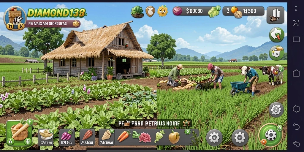 Tampilan menarik gameplay DIAMOND138 dengan kebun yang subur.