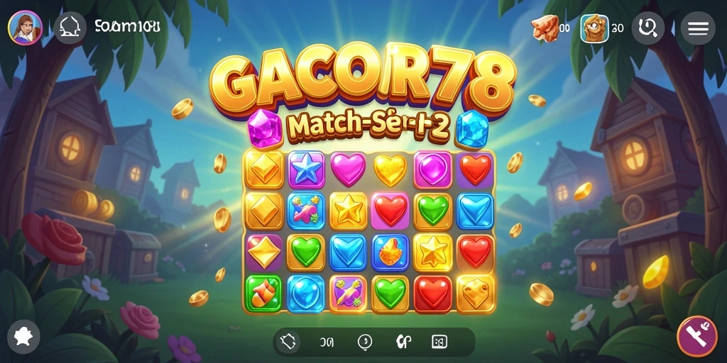 Screenshot utama GACOR78 menampilkan gameplay mencocokkan item.
