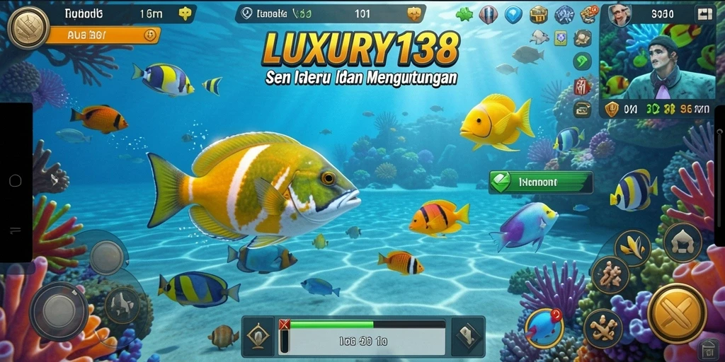 Tampilan gameplay LUXURY138 yang menarik dengan berbagai ikan untuk ditangkap.