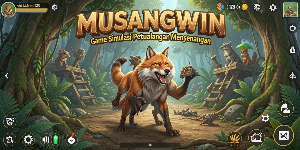 Tampilan gameplay utama MUSANGWIN yang penuh warna dan interaktif.
