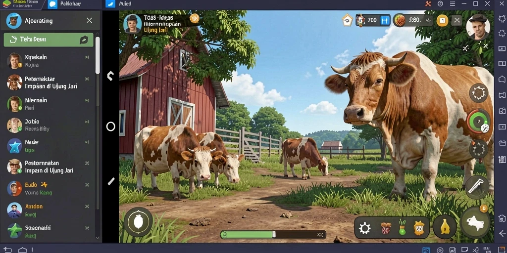 Screenshot TO288 menampilkan aktivitas bertani dengan latar ladang yang hijau.